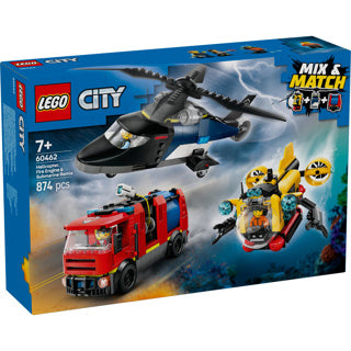 Lego city 60462 helikopter, brandweerauto en onderzeeer remix
