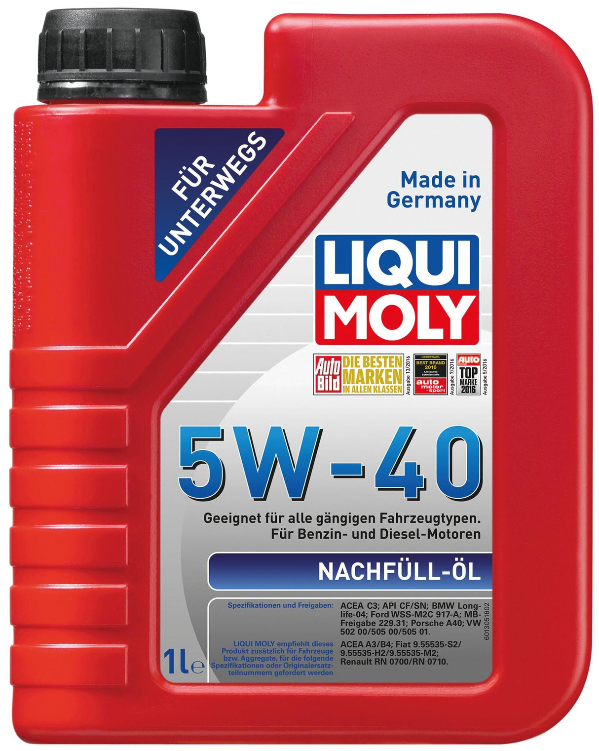 Liqui moly motorolie navulolie refill oil 5w40 1 ltr.