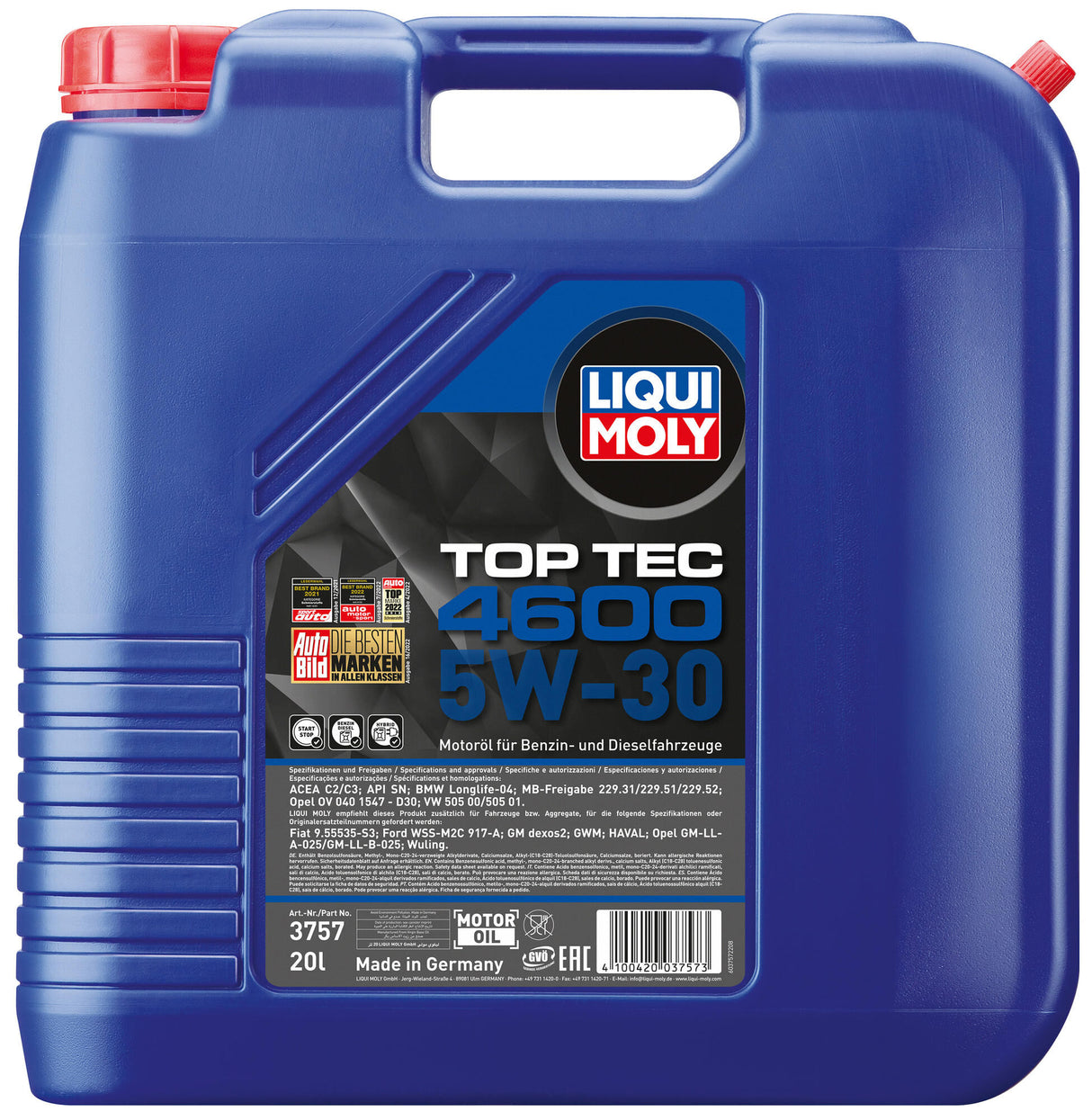 Liqui moly motorolie top tec 4600 . motoroil 5w30 20l top tec 4600
