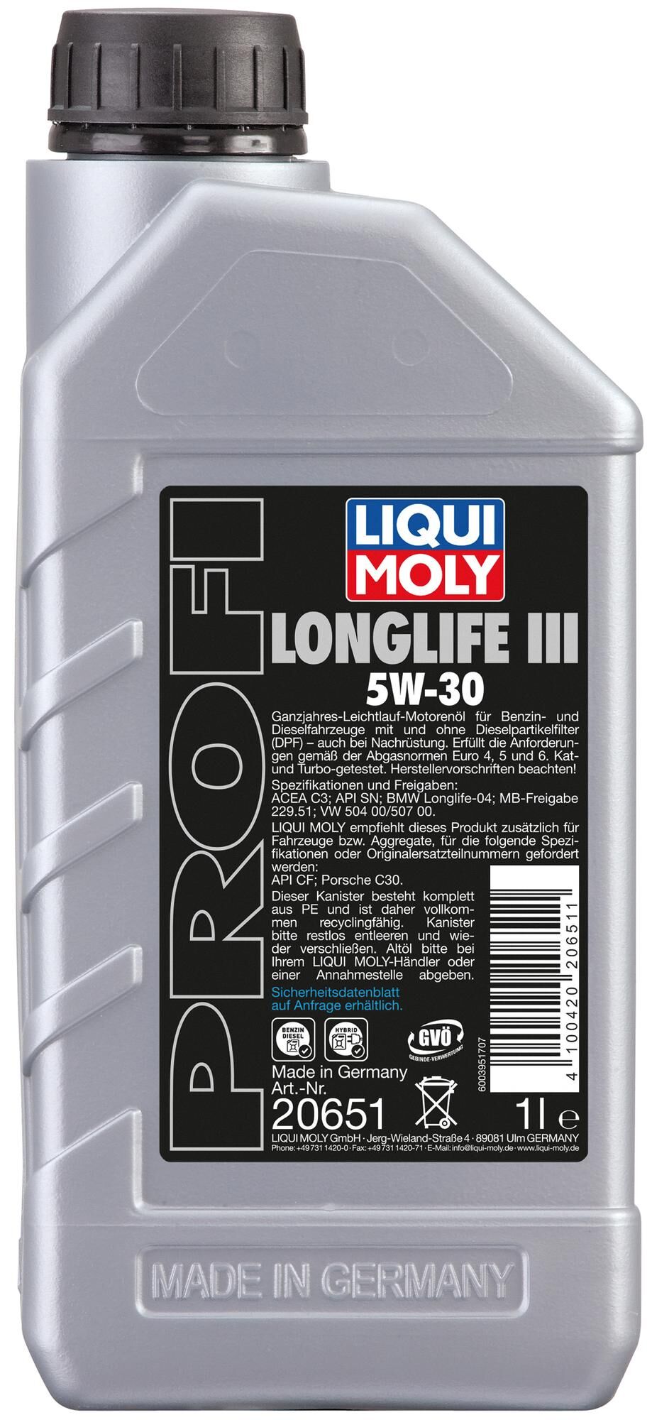 Liqui moly motoroliën profi longlife iii . profi ll iii 5w-30 1l