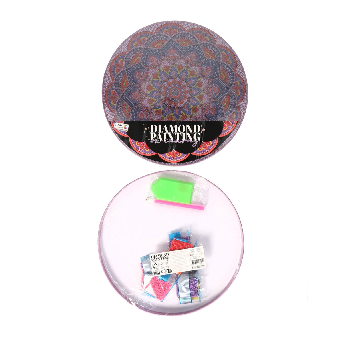 Diamond painting rond 30x30cm, set van 8 canvassen
