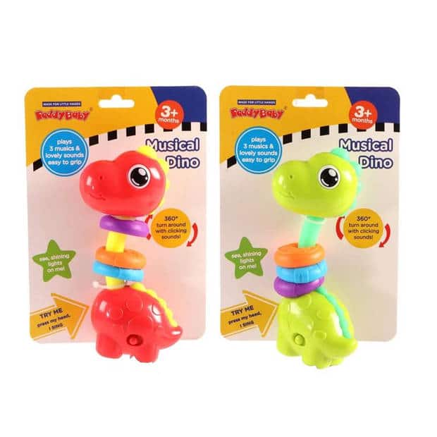 Jonotoys dinosaurus muziek rammelaar 14 cm groot