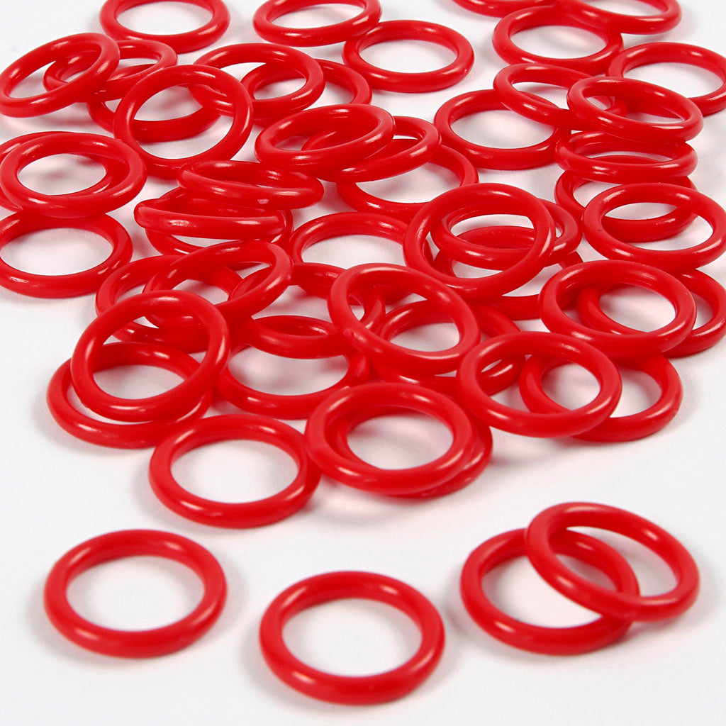 Creativ company kunststof ring, afm 15 mm, dikte 2 mm, rood, 50 stuk 1 doos