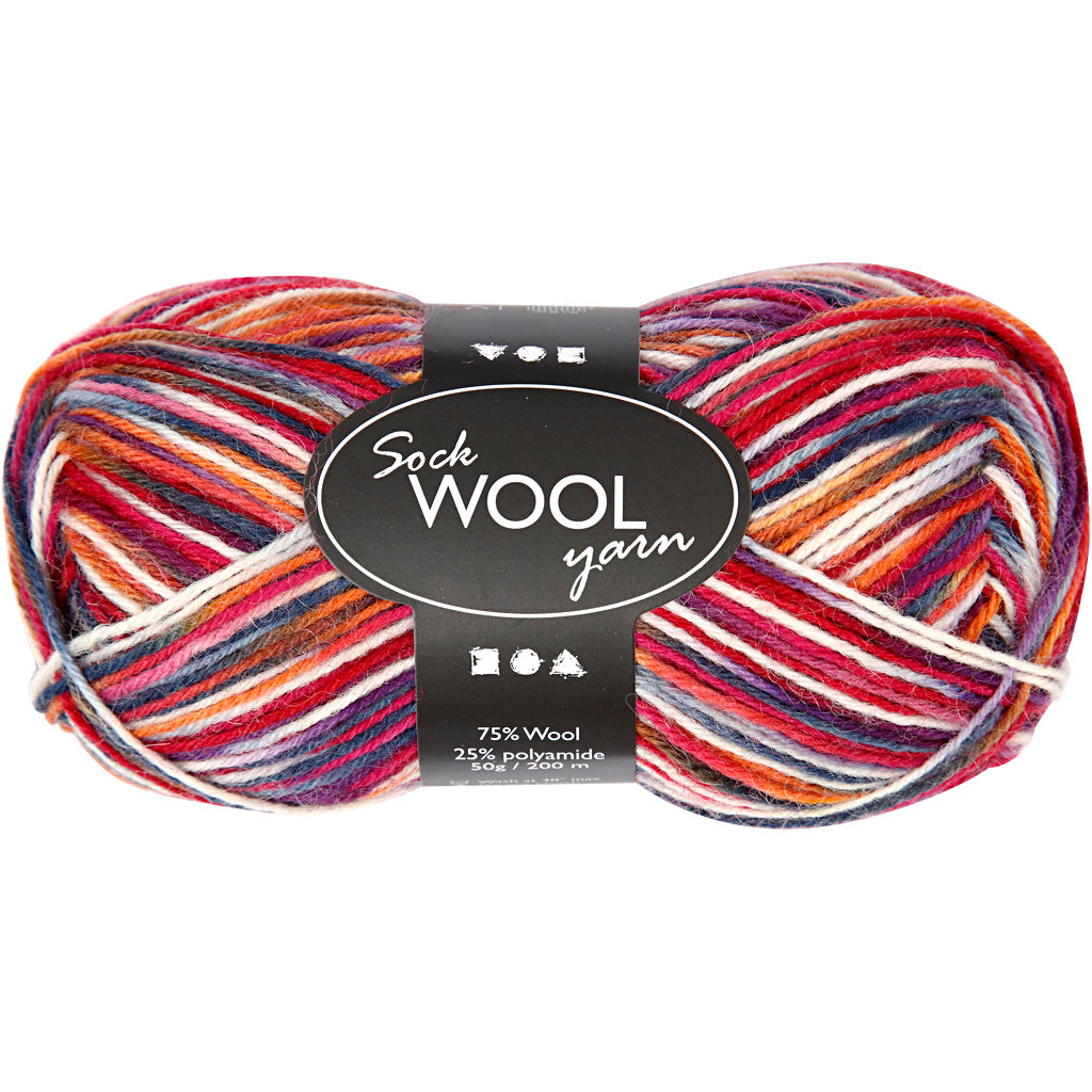 Creativ company sokkengaren, l: 200 m, blauw rood harmonie, 50 gr 1 bol