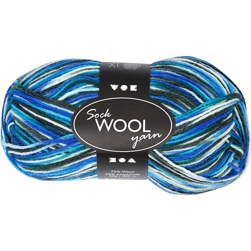 Creativ company sokkengaren, l: 200 m, blauw turquoise harmonie, 50 gr 1 bol