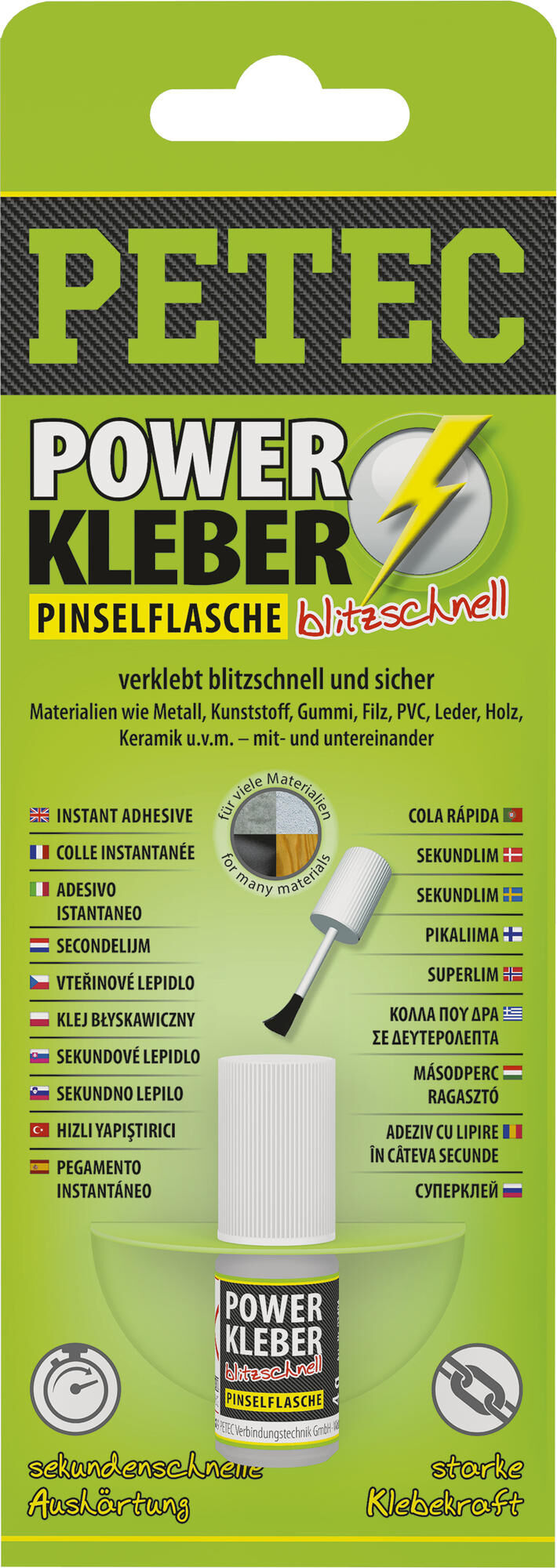 Petec universeel lijm power kleber blitzschnell second adhesive 4g sb brush-bottles
