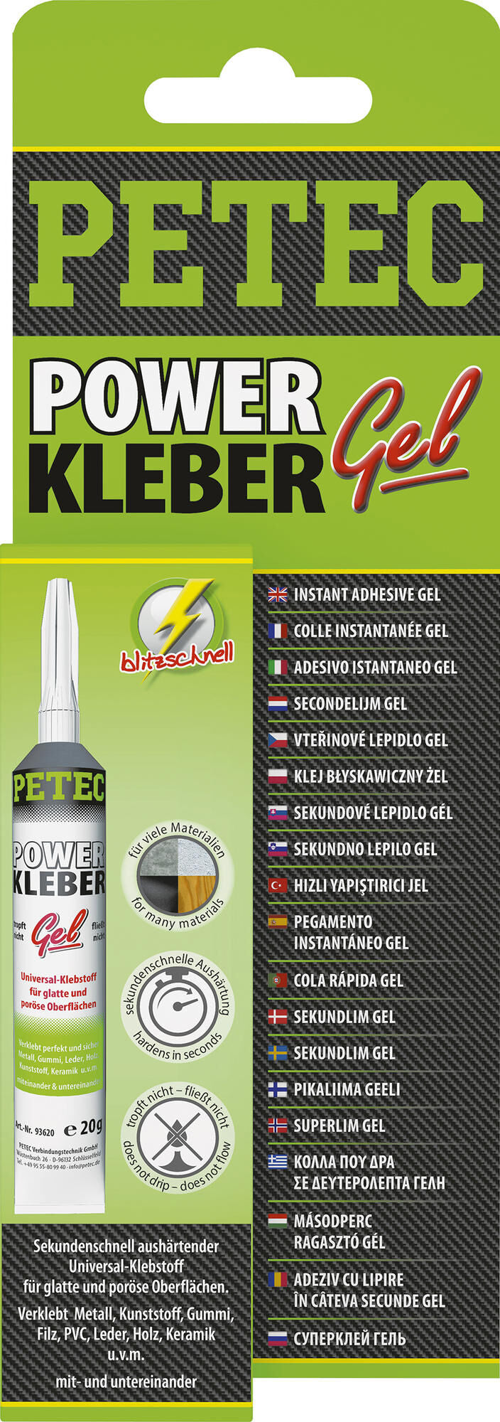 Petec universele lijm power kleber gel univ. adhesive 20g sb tube