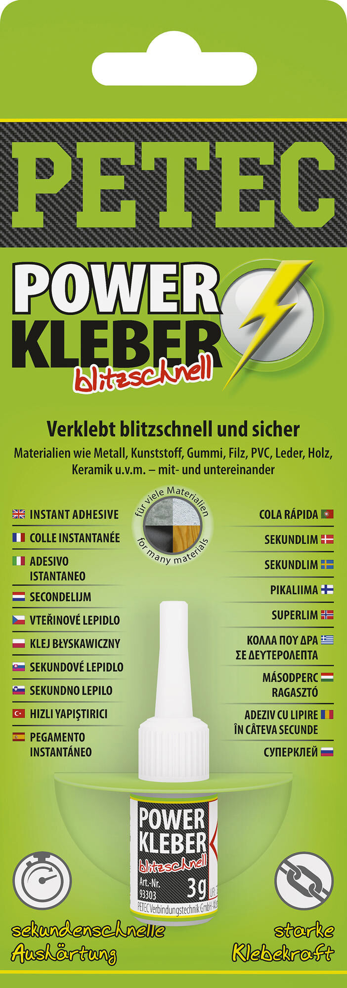 Petec universeel lijm power kleber blitzschnell second adhesive 3g sb water bottle