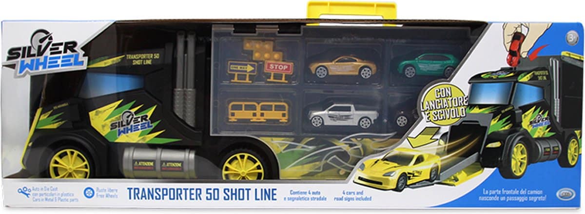 Online retail shop vrachtauto silver wheels transporter met 4 auto apos;s