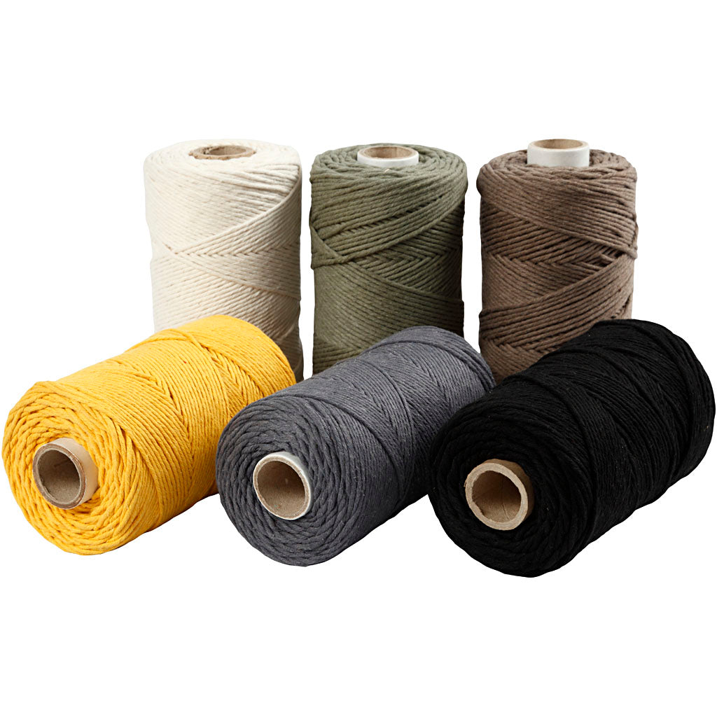 Creativ company macramé koord, l: 198 m, d 2 mm, diverse kleuren, 6x330 gr 1 doos