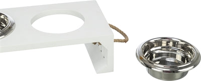 Trixie be nordic set voerbak waterbak hout RVS wit