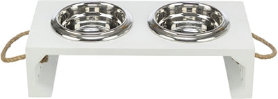 Trixie be nordic set voerbak waterbak hout RVS wit