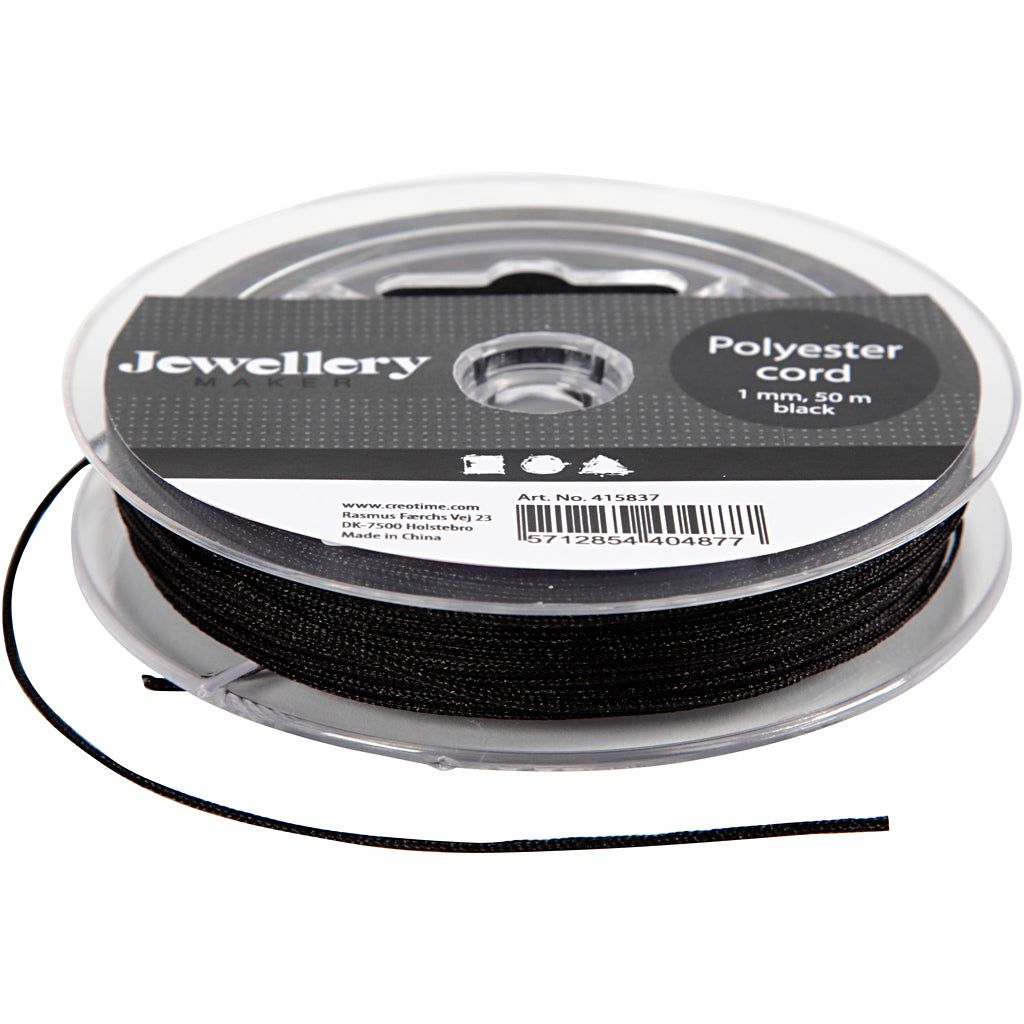 Creativ company polyester koord, dikte 1 mm, zwart, 50 m 1 rol