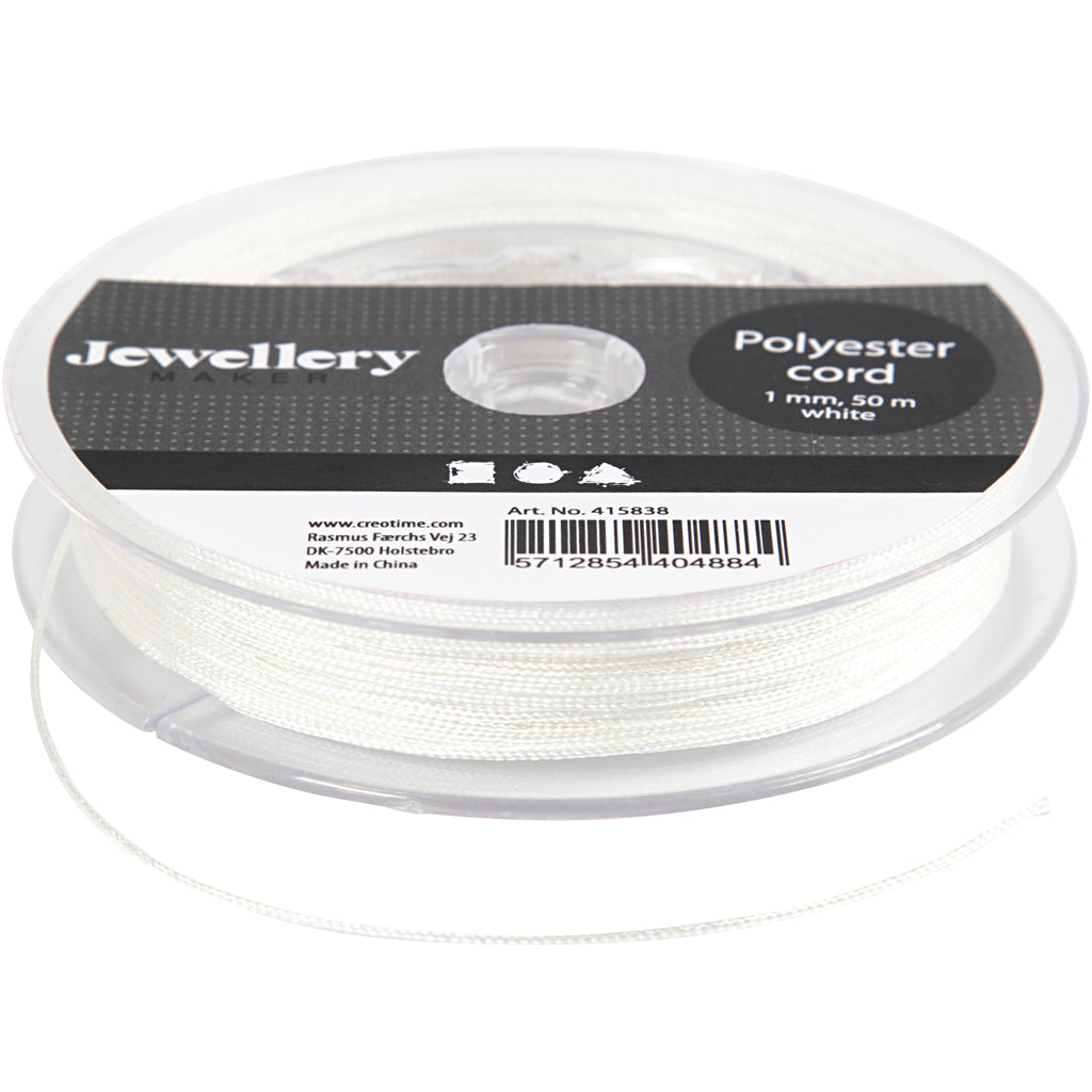 Creativ company polyester koord, dikte 1 mm, wit, 50 m 1 rol
