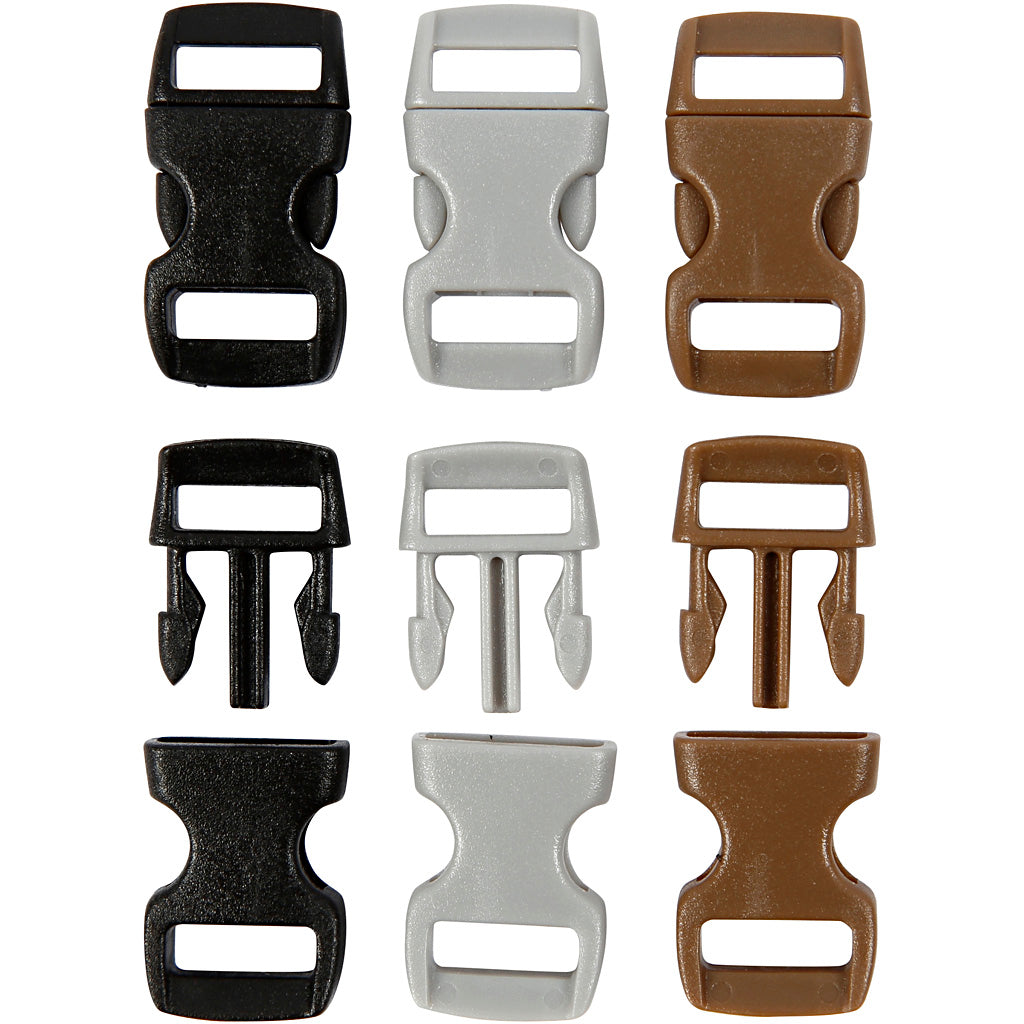 Creativ company klik sluiting, l: 29 mm, b: 15 mm, gatgrootte 3x11 mm, zwart, bruin, grijs, 100 stuk 1 doos
