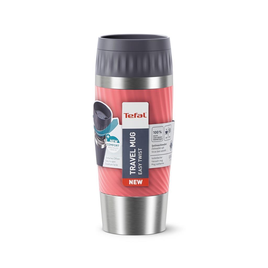 Tefal travel mug easytwist isoleerbeker 0.36l koraalrood