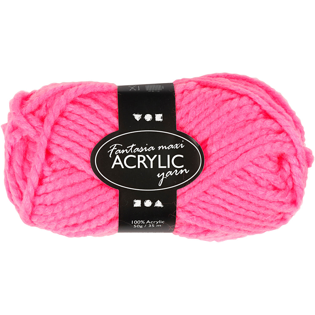 Creativ company fantasia acrylgaren, l: 35 m, maxi, neon roze, 50 gr 1 bol