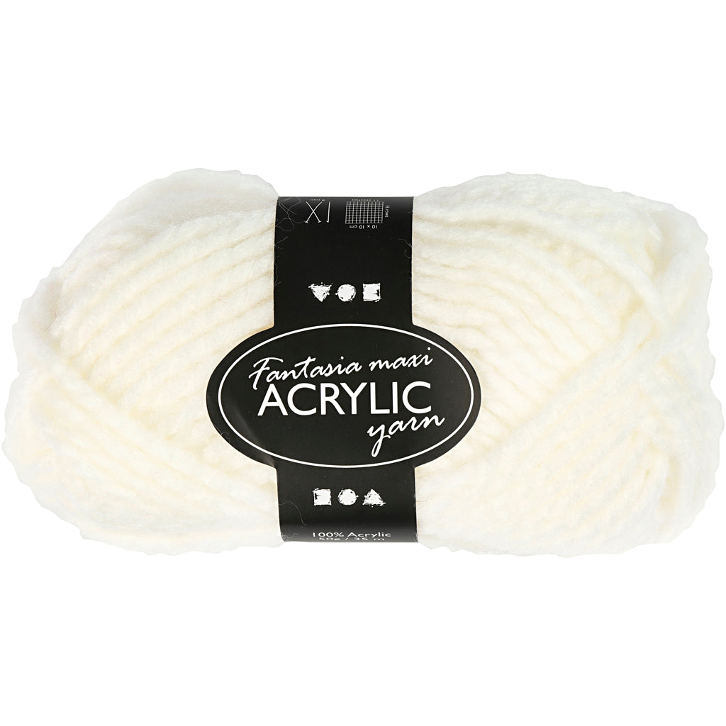 Creativ company fantasia acrylgaren, l: 35 m, maxi, gebroken wit, 50 gr 1 bol