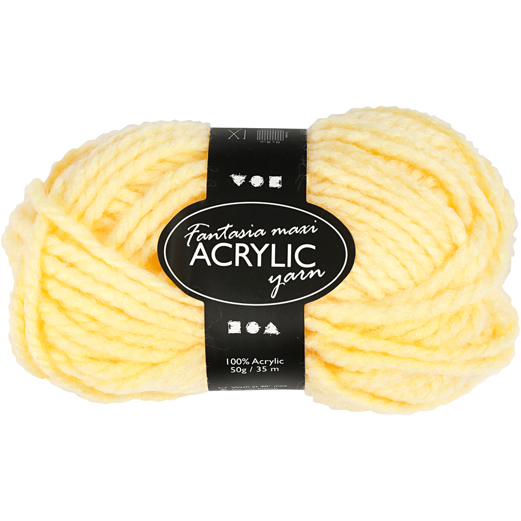 Creativ company fantasia acrylgaren, l: 35 m, maxi, lichtgeel, 50 gr 1 bol
