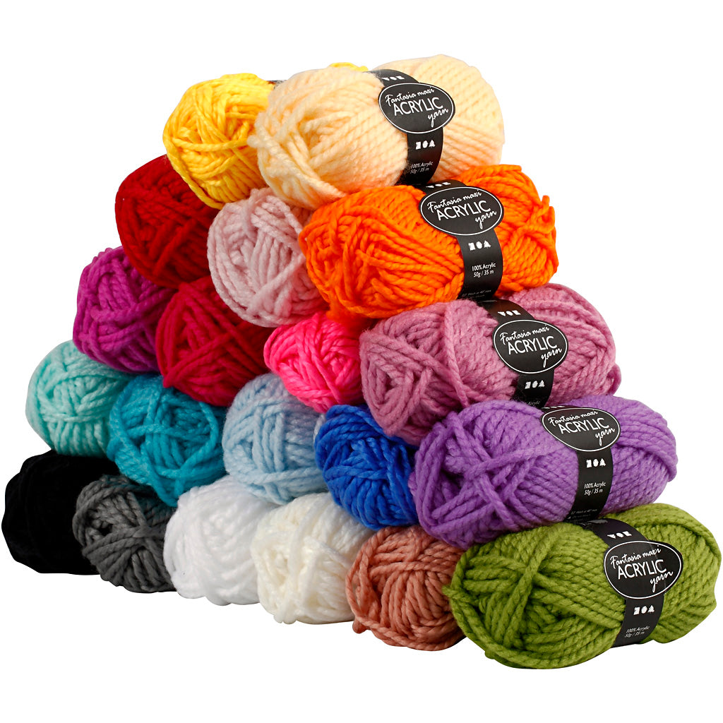 Creativ company fantasia acrylgaren, l: 35 m, maxi, diverse kleuren, 20x50 gr 1 doos