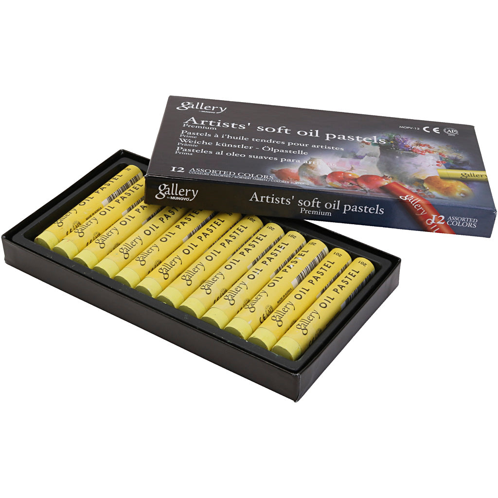 Galerij oliepastel, l: 7 cm, d 11 mm, dikte 11 mm, citroengeel, 12 stuk 1 doos