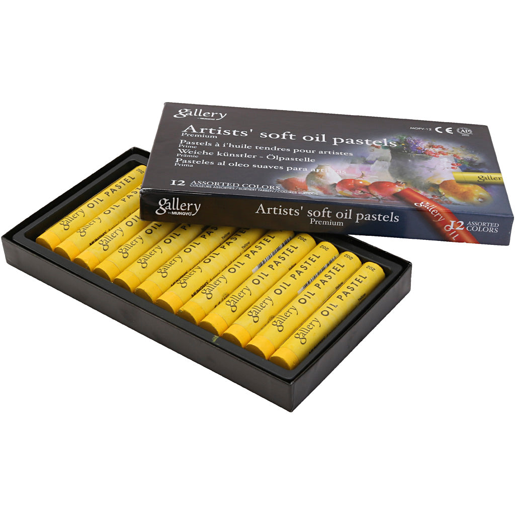 Galerij oliepastel, l: 7 cm, d 11 mm, dikte 11 mm, geel, 12 stuk 1 doos