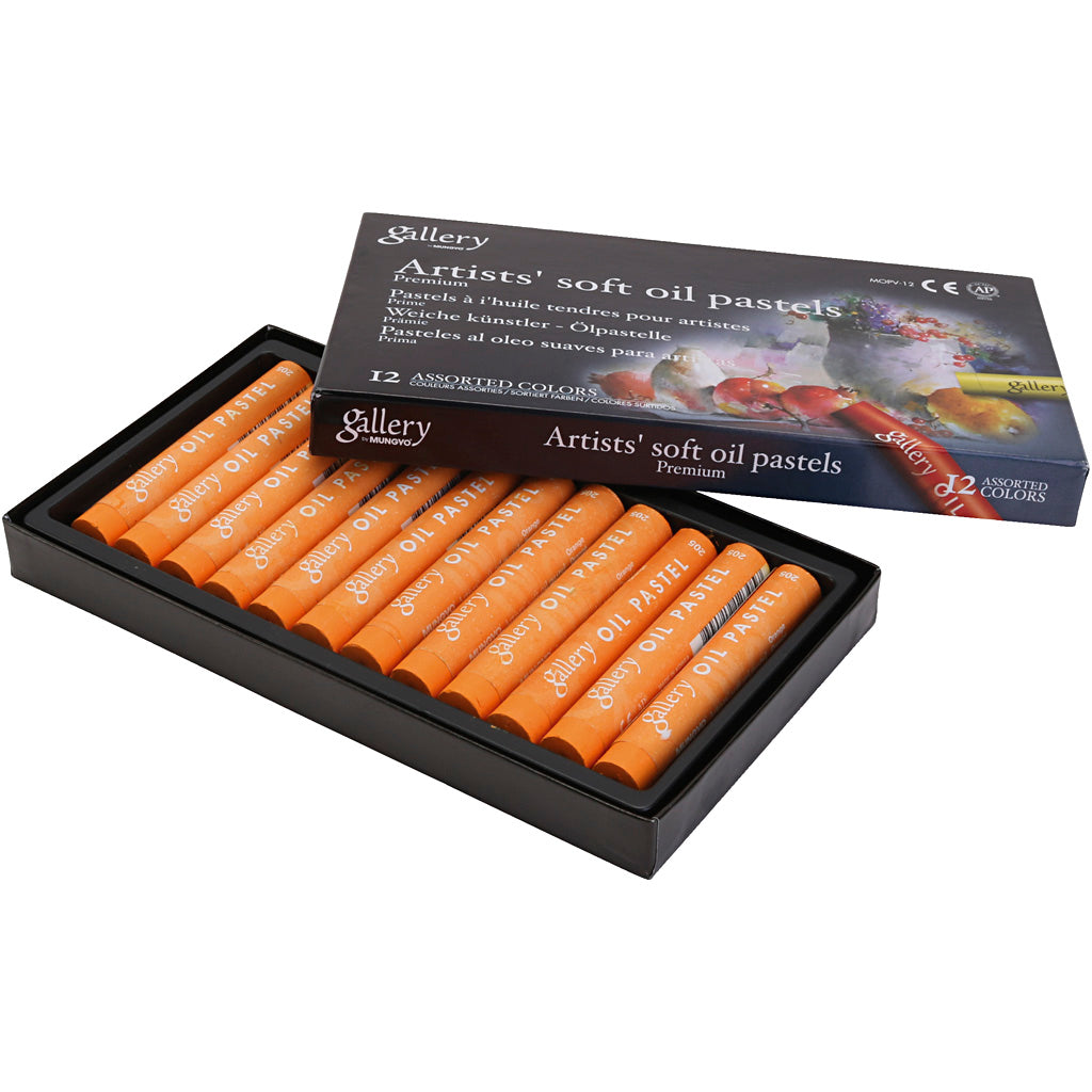 Galerij oliepastel, l: 7 cm, d 11 mm, dikte 11 mm, oranje, 12 stuk 1 doos