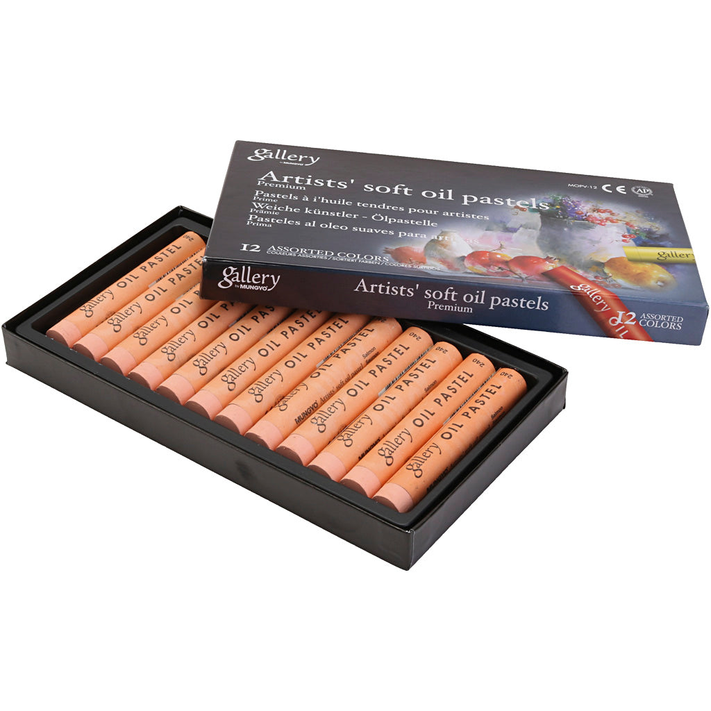 Galerij oliepastel, l: 7 cm, d 11 mm, dikte 11 mm, zalm, 12 stuk 1 doos