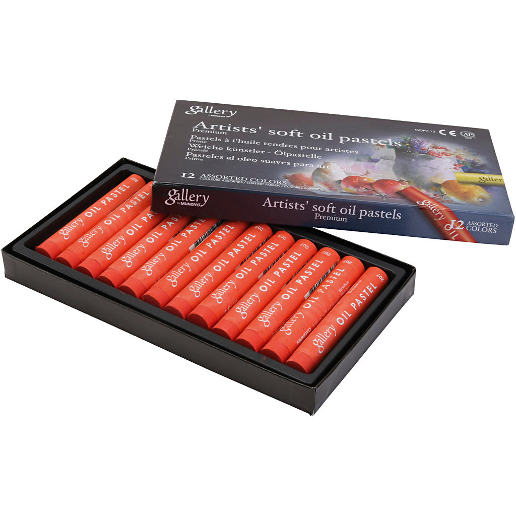Galerij oliepastel, l: 7 cm, d 11 mm, dikte 11 mm, vermiljoen, 12 stuk 1 doos
