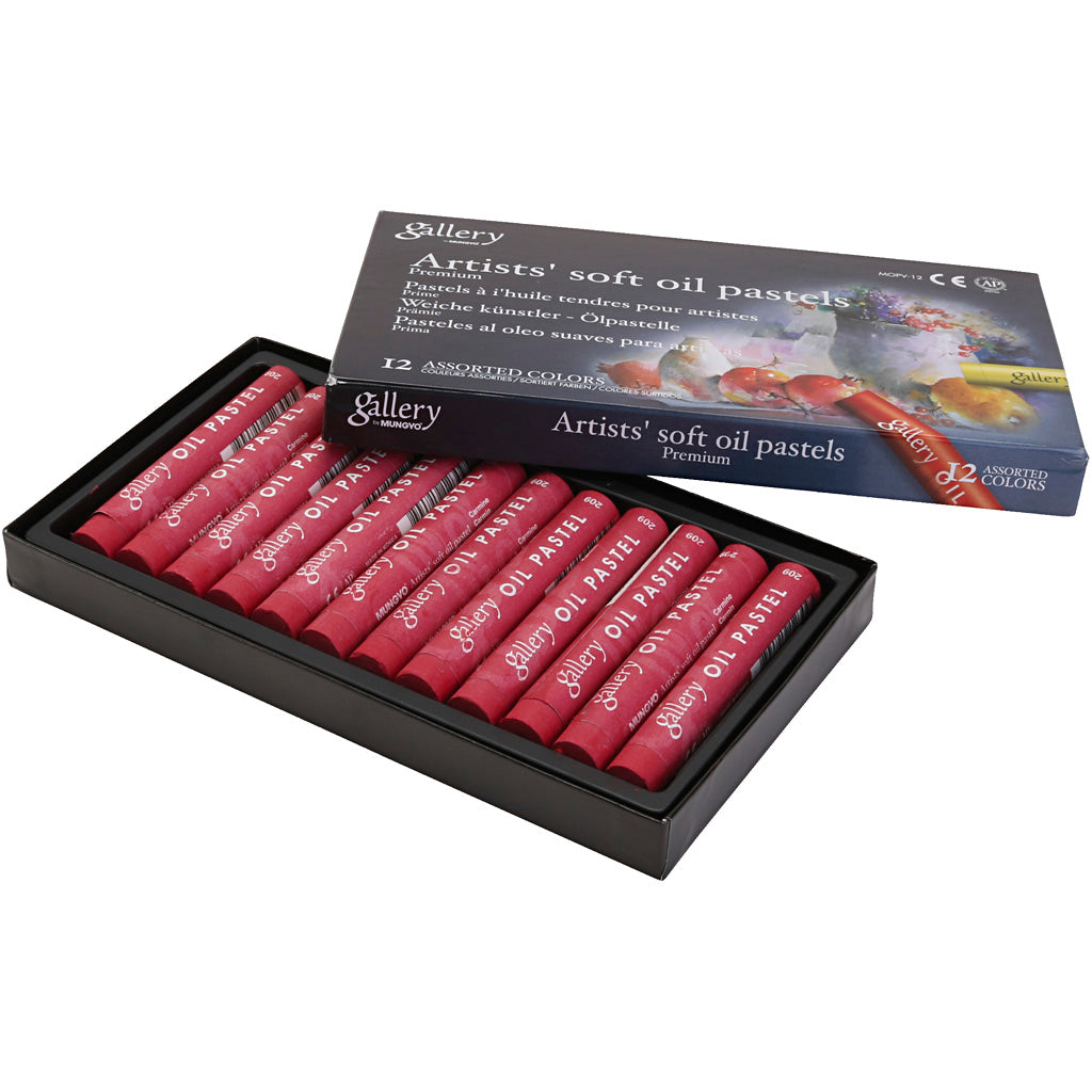 Galerij oliepastel, l: 7 cm, d 11 mm, dikte 11 mm, karmijnrood, 12 stuk 1 doos