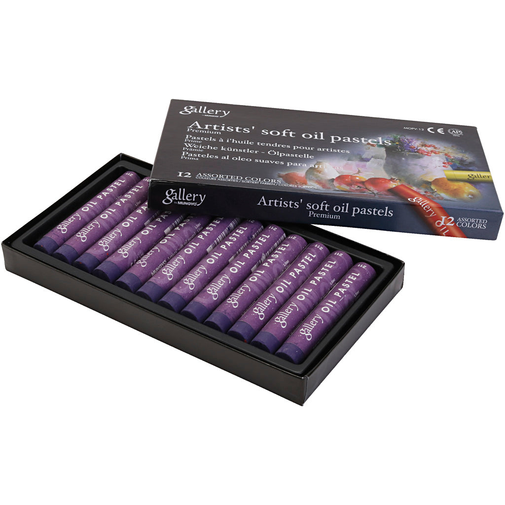 Galerij oliepastel, l: 7 cm, d 11 mm, dikte 11 mm, paars, 12 stuk 1 doos