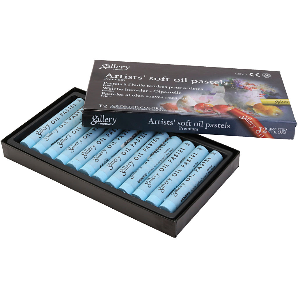 Gallery oliepastel, l: 7 cm, d 11 mm, dikte 11 mm, ice blue, 12 stuk 1 doos