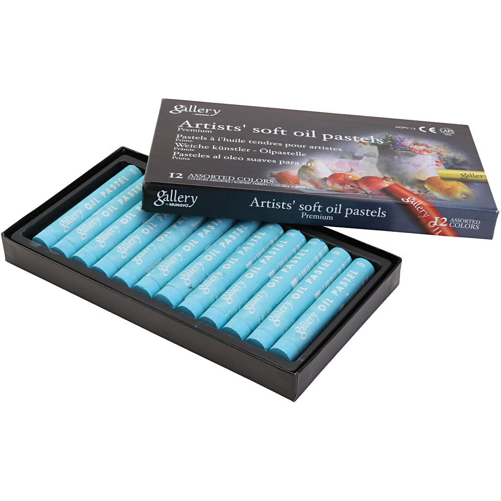 Galerij oliepastel, l: 7 cm, d 11 mm, dikte 11 mm, turquoise, 12 stuk 1 doos