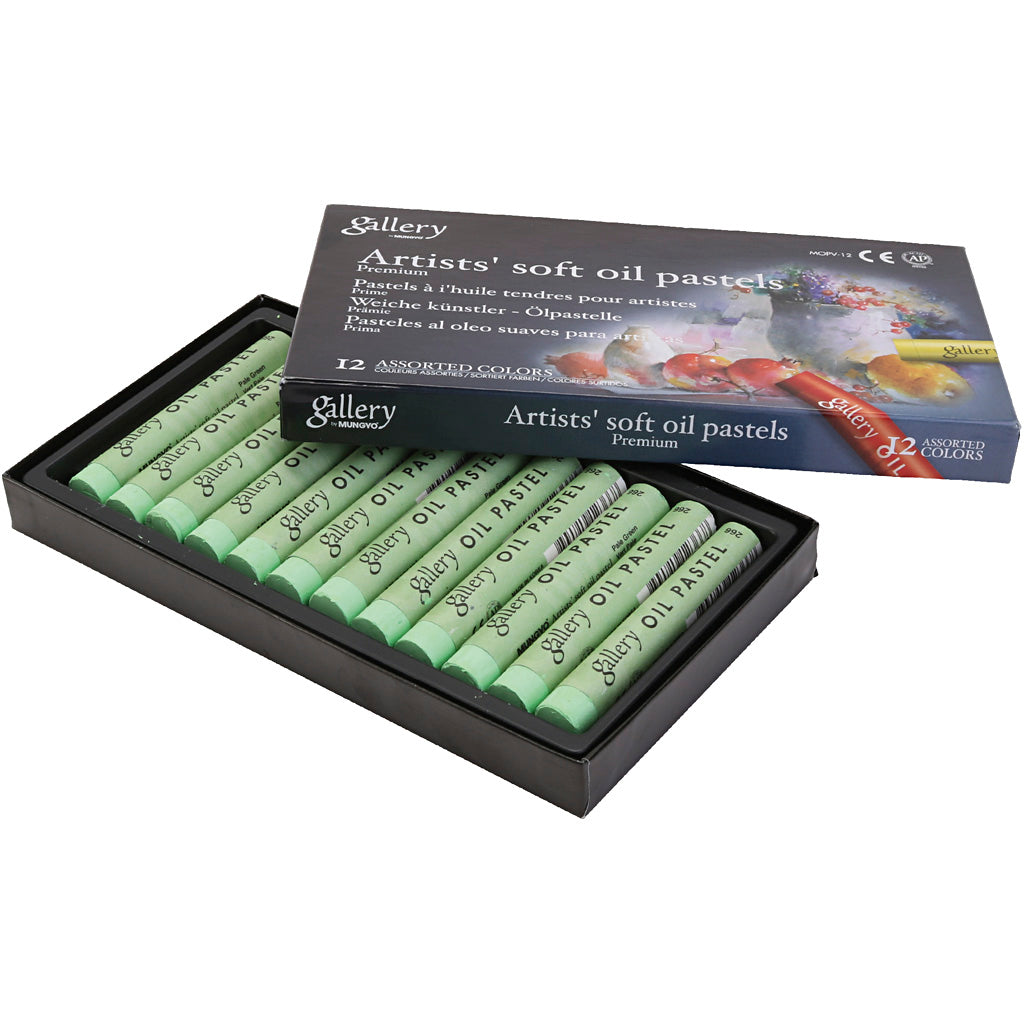 Galerij oliepastel, l: 7 cm, d 11 mm, dikte 11 mm, lichtgroen, 12 stuk 1 doos