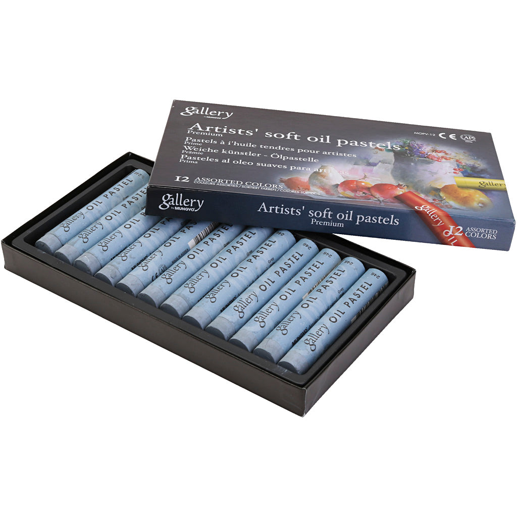 Gallery oliepastel, l: 7 cm, d 11 mm, dikte 11 mm, grijs, 12 stuk 1 doos