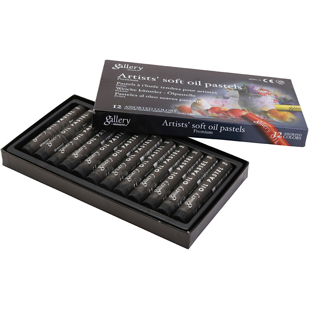 Galerij oliepastel, l: 7 cm, d 11 mm, dikte 11 mm, zwart, 12 stuk 1 doos