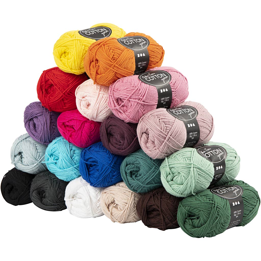 Creativ company katoengaren, afm 8 4, l: 170 m, inhoud kan bestaan ​​, diverse kleuren, 20x50 gr 1 doos