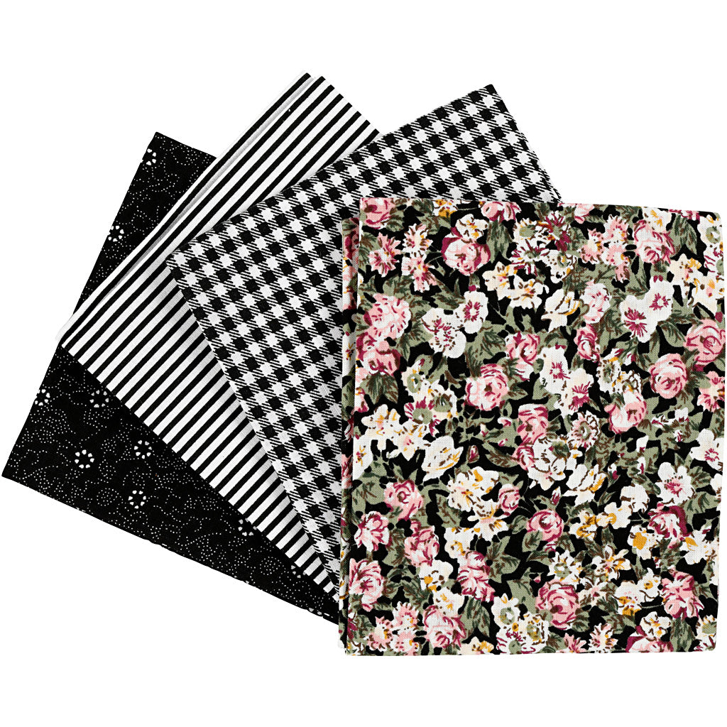 Patchwork Stof Zwart 45x55cm, 4st.