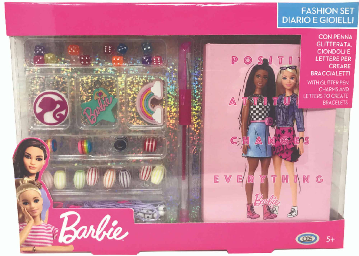Mattel barbie sieradenset bedeltjes armbanden glitterpen en dagboek