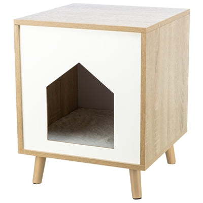 Trixie kattenmand huis is een houtlook lichtbruin wit
