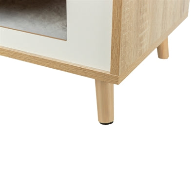 Trixie kattenmand huis is een houtlook lichtbruin wit