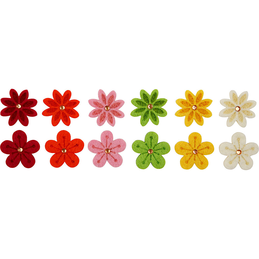 Creativ company bloemen van vilt met strassteen, d 30 mm, dikte 2,5 mm, 12 stuk 1 doos