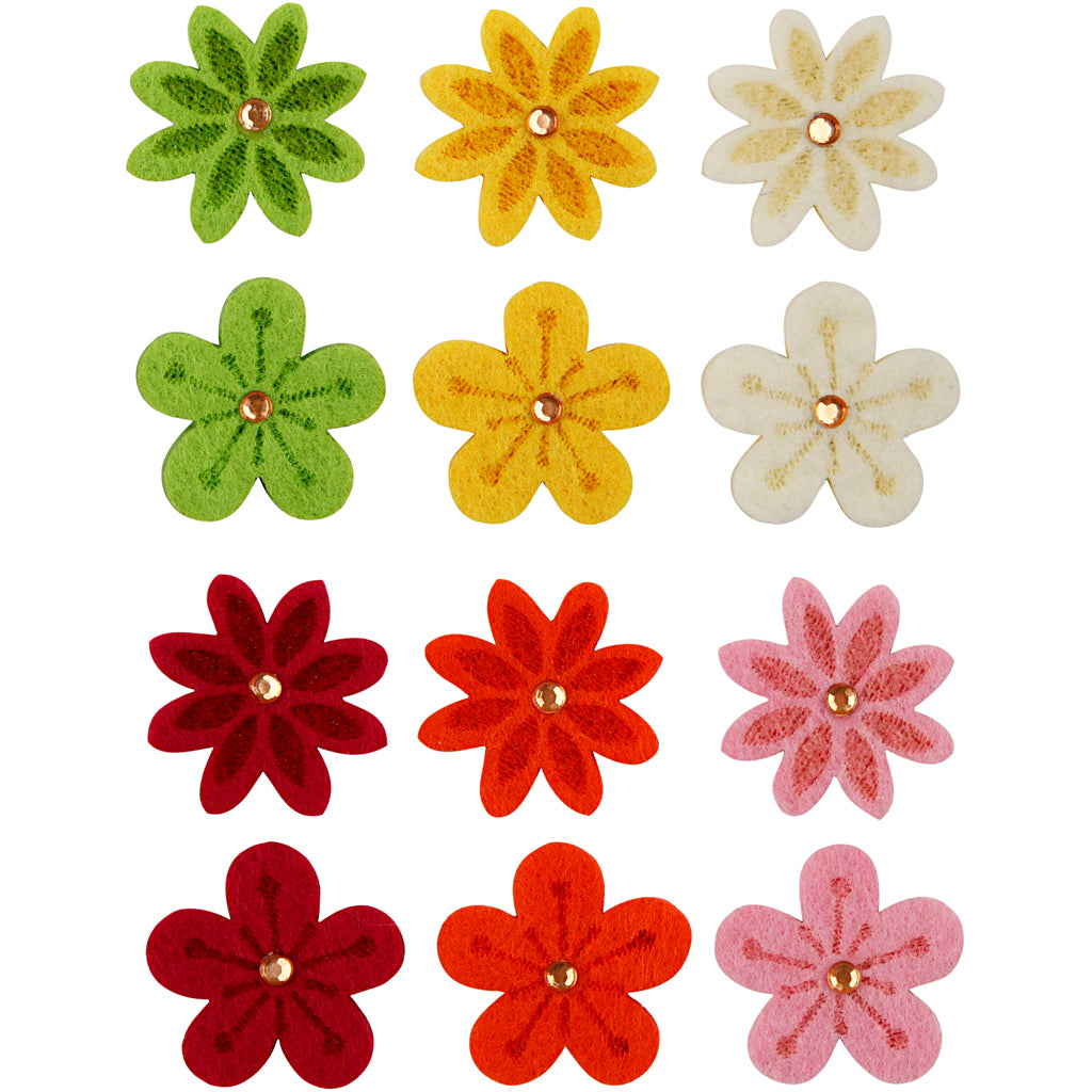 Creativ company bloemen van vilt met strassteen, d 30 mm, dikte 2,5 mm, 120 stuk 1 doos