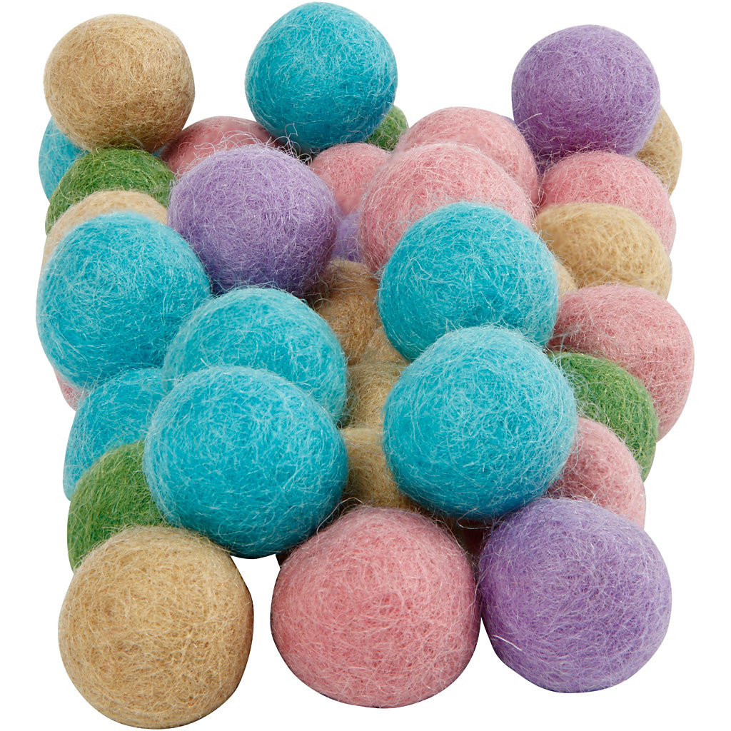 Creativ company wol kralen, d 20 mm, pastelkleuren, 64 stuk 1 doos