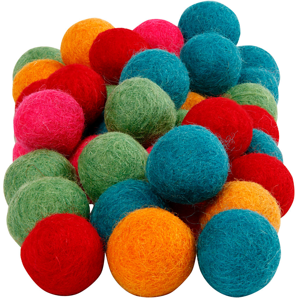 Creativ company wol kralen, d 20 mm, sterke kleuren, 64 stuk 1 doos