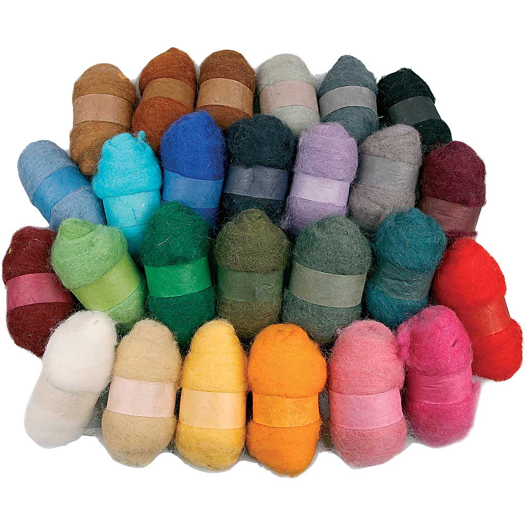 Creatief bedrijf gekaarde wol, diverse kleuren, 26x25 gr 1 doos