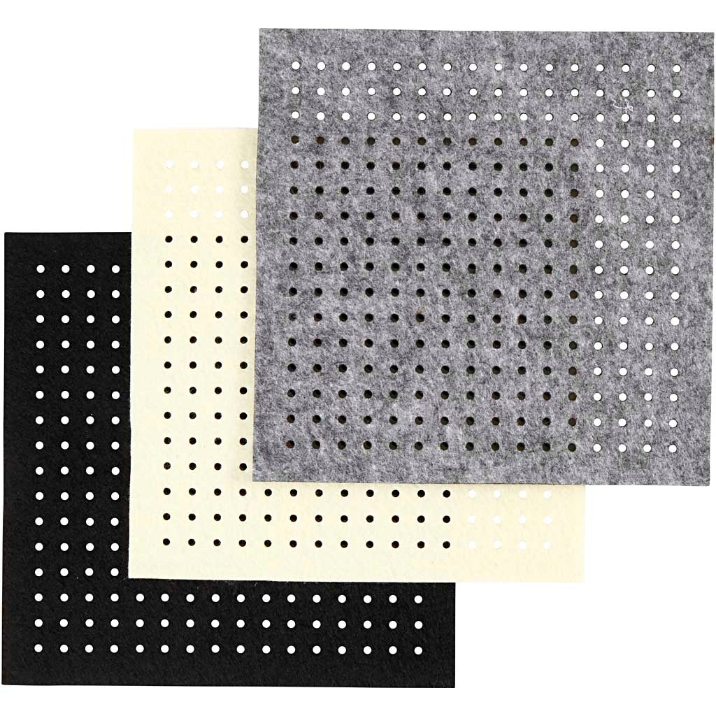 Creativ company hobbyvilt met gaten, afm 20x20 cm, dikte 3 mm, zwart, grijs, off-white, 3x4 vel 1 doos