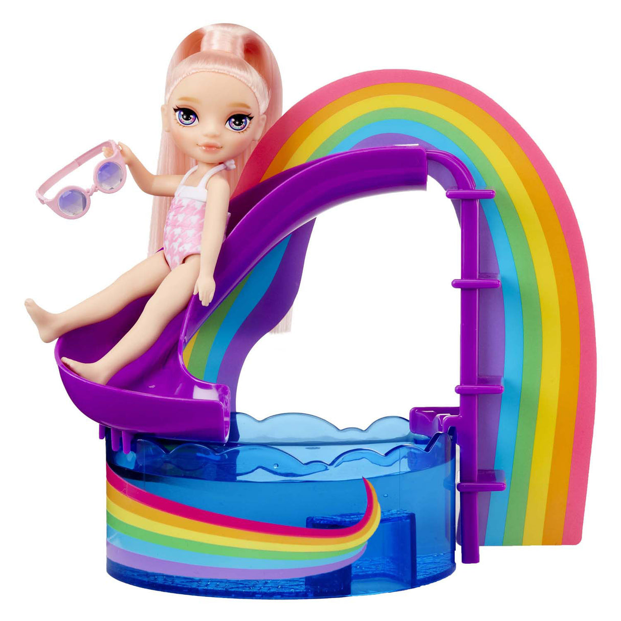 Regenboog hoog klein compact speeltoestel zwemmen