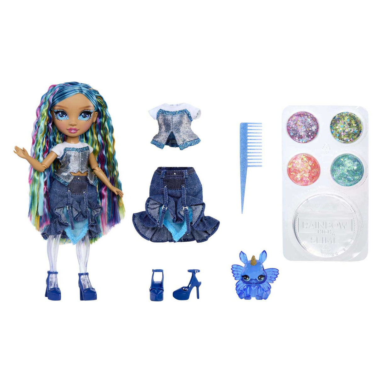 Mga entertainment rainbow high rainbow shimmers with slime fashion doll skyler (blue)