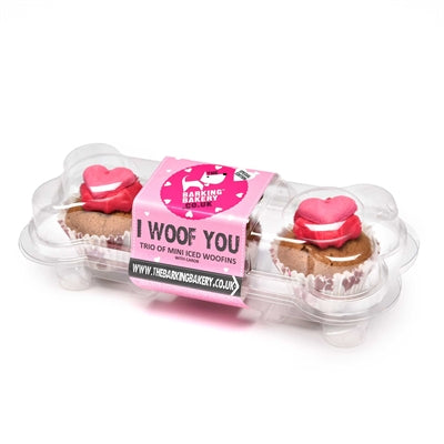 The barking bakery i woof you valentine mini iced woofins trio assorti